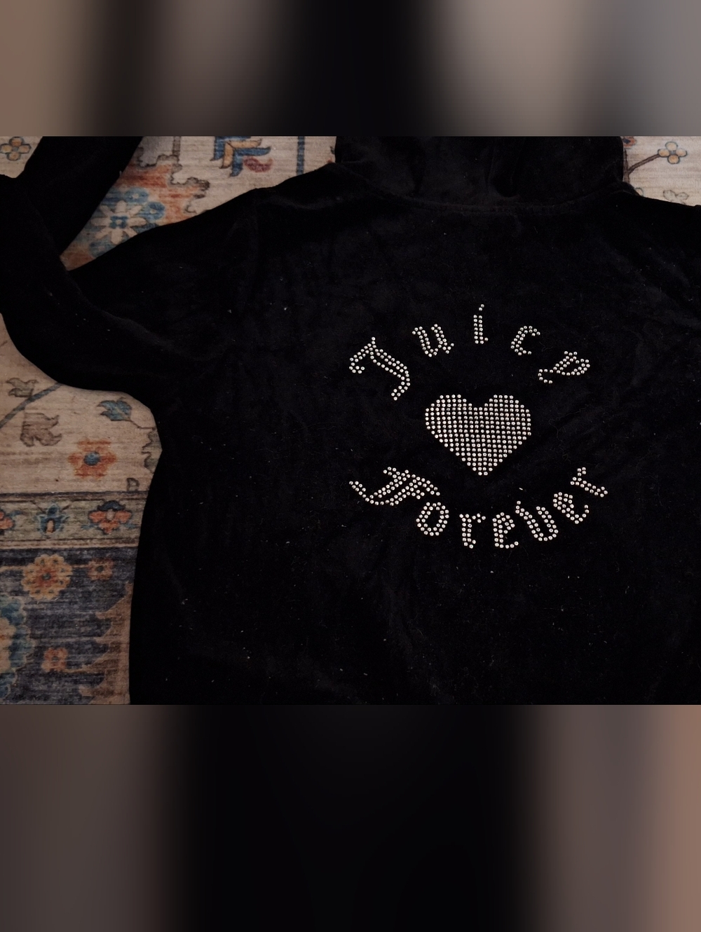 Juicy Couture Black Rhinestone 'Juicy Forever' Velour Hoodie